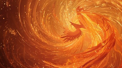 The phoenix, a creature of fire and myth, spreads its fiery wings, ascending in a spiral of light, a symbol of eternal rebirth low texture