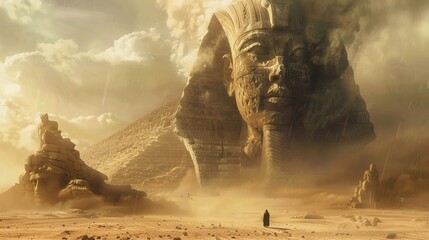 Sphinx with riddleinduced reality warp, altering landscapes with words, seldomseen power in mythical sands high-solution