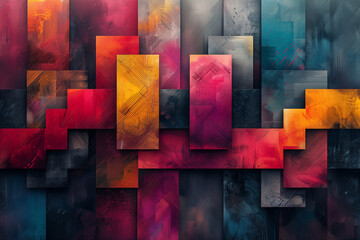 wallpaper made of rectangles of different colors and gradients with open broken lines - obrazy, fototapety, plakaty