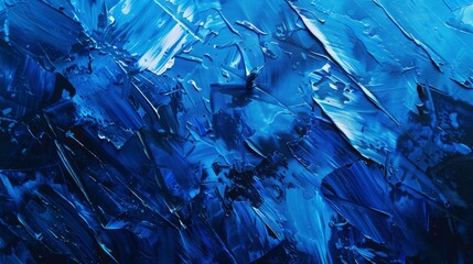Abstract Blue Abstract Painting Texture Background, Closeup of neon blue color and dark blue brushstrokes on canvas, oil painting