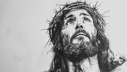 Black-and-white Pencil drawing of Jesus, showcasing spirituality and faith