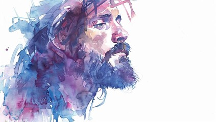 Jesus watercolor painting against white backdrop emanates serene spiritual essence