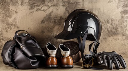 Luxurious safety gear set in an elegant setting, blending protection with style low texture