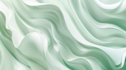 Green and white smooth blurred silk waves abstract background. Generative AI - 780609700