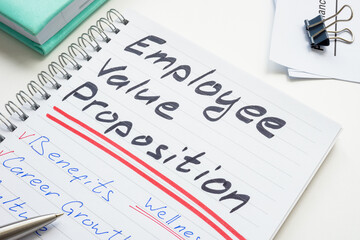 Handwritten notes in a notepad about Employee value proposition EVP.