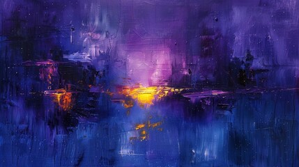 abstract painting, blue and purple color palette, night scene, atmospheric, brush strokes