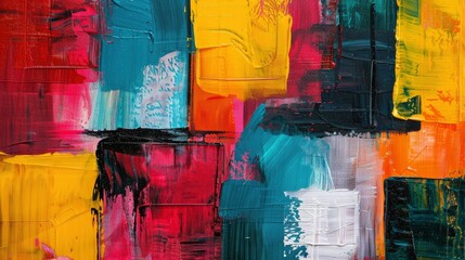 Abstract painting with vibrant colors and bold strokes, featuring an abstract geometric composition - obrazy, fototapety, plakaty