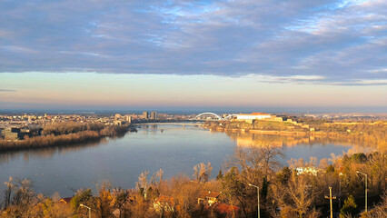 sunset over the Danube river and city of Novi Sad in Serbia