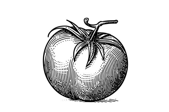recommend clip art: Vintage Tomato Sketch: Hand-Drawn Engraved Vector Illustration in Black and White.
