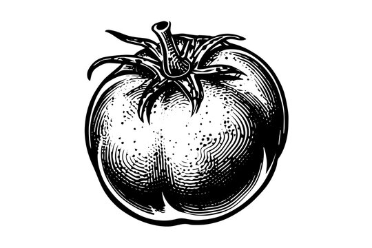 recommend clip art: Vintage Tomato Sketch: Hand-Drawn Engraved Vector Illustration in Black and White.