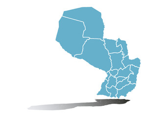 Mapa azul de Paraguay en fondo blanco. - obrazy, fototapety, plakaty
