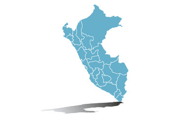 Mapa azul de Peru en fondo blanco. © Gabrieuskal