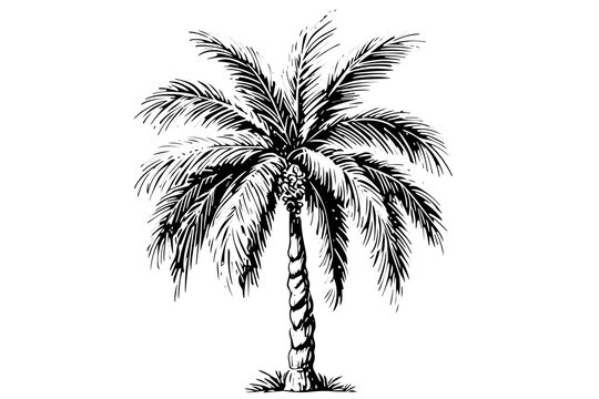 Vintage Hand-Drawn Palm Tree Sketch Vector Illustration: Retro Tropical Coconut Trees.