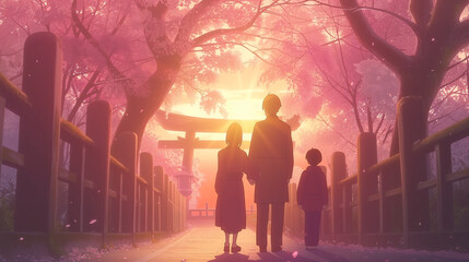Sakura time in japan, dreamy image and pink tones, peace and tranquility