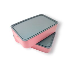 Top view of two plastic lunchboxes, isolated on white background.