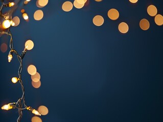 holiday illumination and decoration concept: Christmas garland bokeh lights over dark blue background  - obrazy, fototapety, plakaty