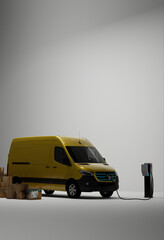 Generic electric EV delivery van charging on a charging station