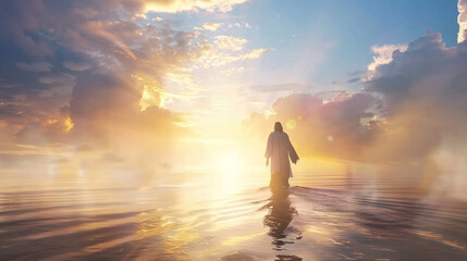 Jesus Christ walking on water, divine light