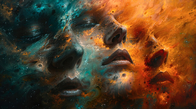 Three surreal portraits in clouds and smoke