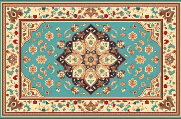 Carpet flat design. Traditional geometric abstract texture textile background view