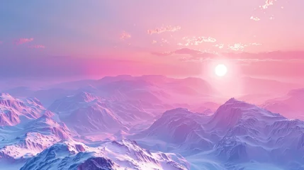 Foto op Canvas sunset on the mountains with vaporwave tone color, suitable for wallpaper, poster. Generative AI © wellyans