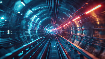 Fototapeta na wymiar Insides of futuristic rapid transport tunnel