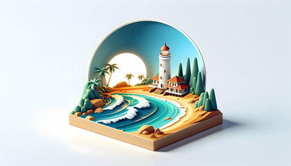 Discover Tranquility at Sri Lankan Sands Trincomalee, Home to Pristine Beaches Away From the Tourist Trail in Sri Lanka - 3D Flat Icon Famous Location Photograph Theme on Isolated White Background
