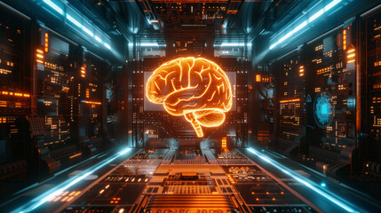 Bionic brain in digital virtual reality, futuristic science research concept - obrazy, fototapety, plakaty