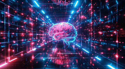 Bionic brain in digital virtual reality, futuristic science research concept - obrazy, fototapety, plakaty