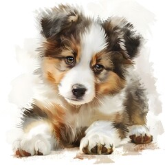 Watercolor Clipart: Fluffy Puppy's Curious Gaze, A Charming Portrait of Canine Innocence