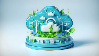 3D Icon: Cloud Greening - Transform Your Data with Cloud Services Powered by 100% Renewable Energy in Cloud Computing with Zero Carbon Theme - Isol