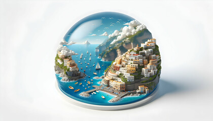 Grecian Getaway Experience: Mythic Summer Adventure in Famous Location - 3D Icon of Greece Islands and Azure Waters on Isolated White Background - obrazy, fototapety, plakaty