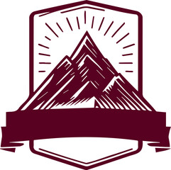 monochrome vector drawing emblem with big mountains and place for inscriptions