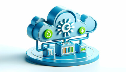 3D Icon of Net Zero Networks Networking Solutions for Achieving Carbon Neutrality in Cloud Computing Technology, Zero Carbon Theme, Isolated on White Background