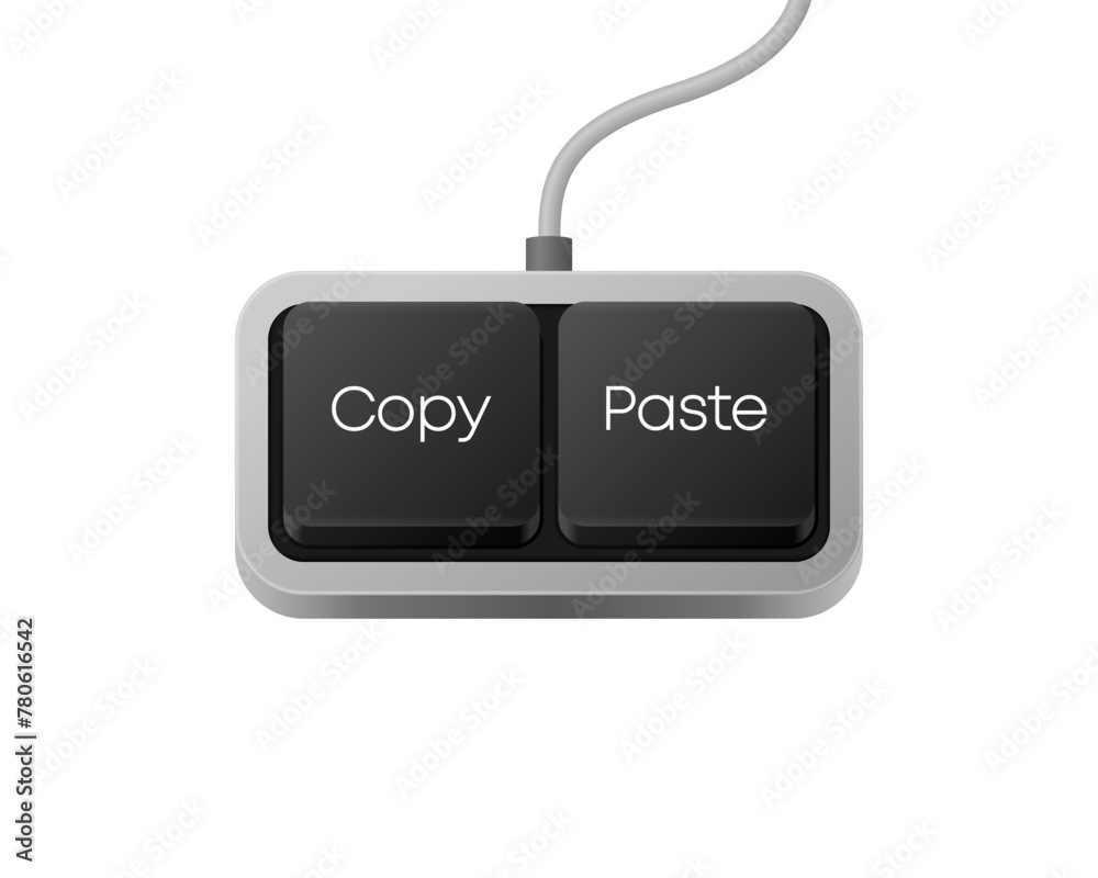 Poster copy paste button combination. computer keyboard. word on pc computer keyboard. vector illustration.