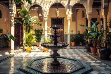 Fototapeta na wymiar Moroccan riad reflecting the distinctive architecture