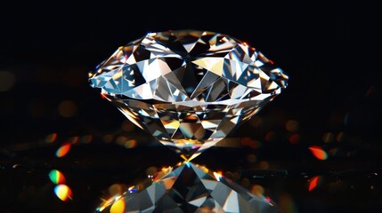 A beautifully cut diamond on a dark background, its facets gleaming with brilliance