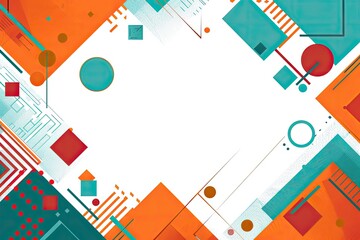 ector background with geometric shapes, squares and triangles in orange and teal colors