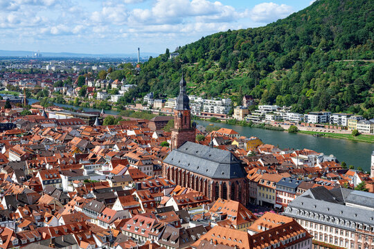 Heidelberg city center with the Holy Spirit Church, Heidelberg, Baden Wurttemberg, Germany