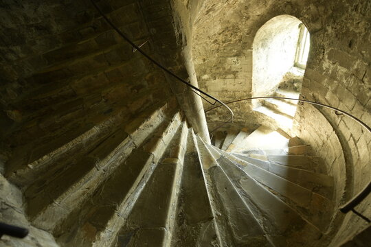 Dover Castle Great Tower Descending staircase, Dover, Kent, England, United Kingdom