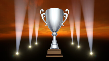 Podium Prize Trophy awards ceremony 3D illustration