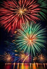 illustration, vibrant long exposure fireworks display festive event, celebration, streaks, lights, night, sky, festival, party, explosion, show, spark, nighttime