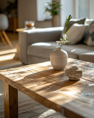 elegant coffee table with sofa in the background - 780620533