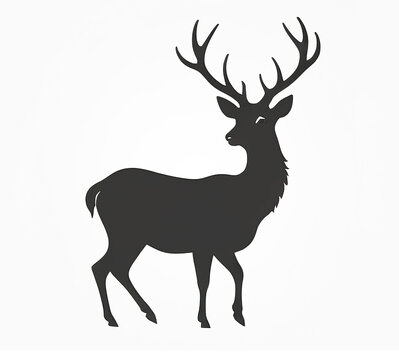 Black deer silhouette, symbolic image of wild animal standing and walking. Vector illustration, room decoration, house, isolated on white background.