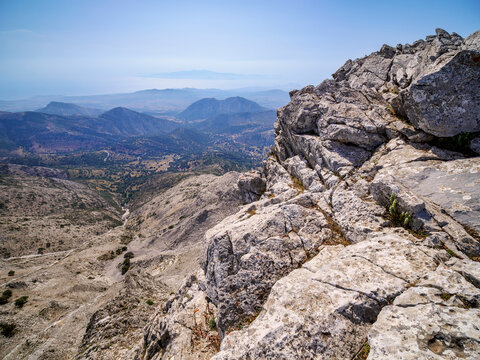 Landscape seen from the peak of Mount Zas (Zeus), Naxos Island, Cyclades, Greek Islands