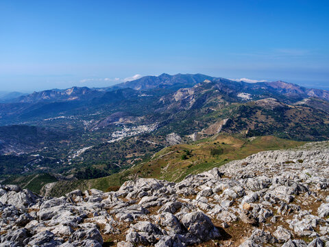 Landscape seen from the peak of Mount Zas (Zeus), Naxos Island, Cyclades, Greek Islands