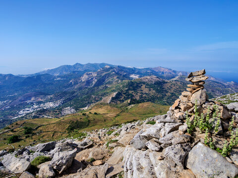 Landscape seen from the slope of Mount Zas (Zeus), Naxos Island, Cyclades, Greek Islands