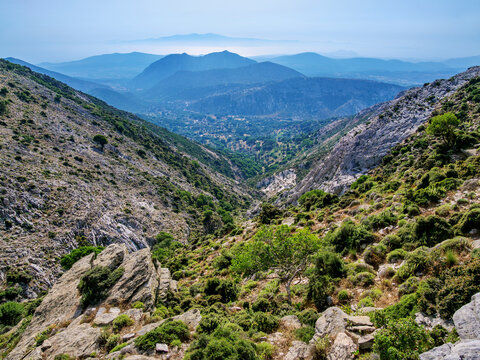 Landscape seen from the slope of Mount Zas (Zeus), Naxos Island, Cyclades, Greek Islands
