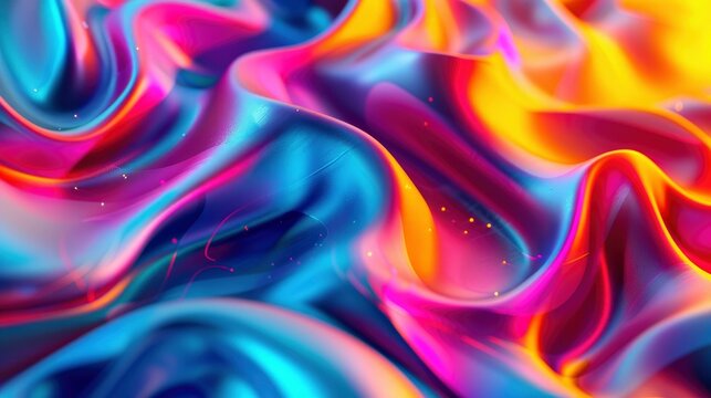 Abstract colorful background with wavy shapes and lines, gradient colors in vibrant neon colors