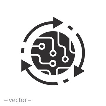 digital transformation icon, industrial future, ai technology, flat vector illustration
